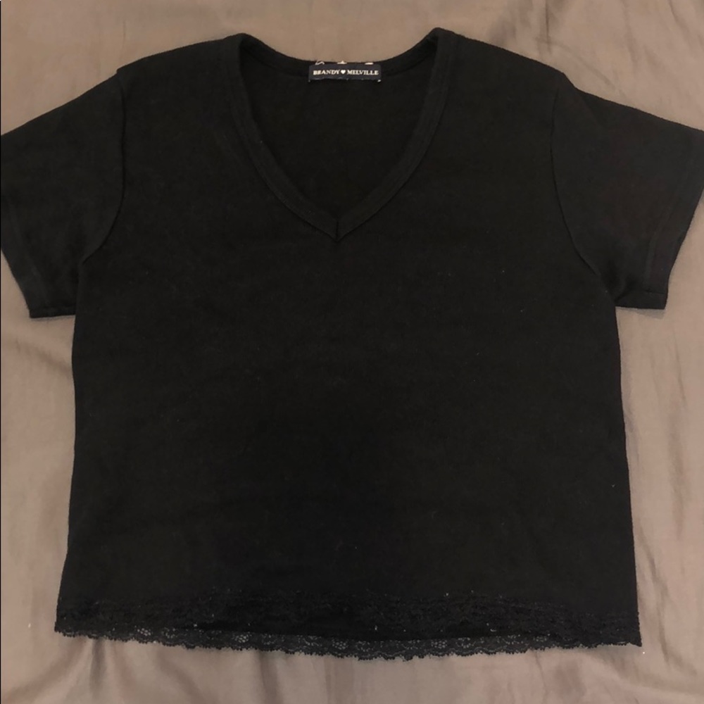 Rare Brandy Melville Black V-neck Lace Top
